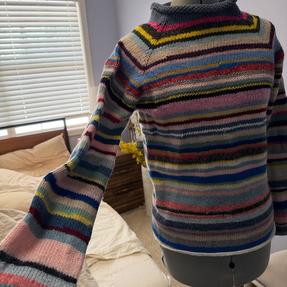 Striped Multicolor Women's Crew Neck Sweater handmade Italy - Picture 2 of 4